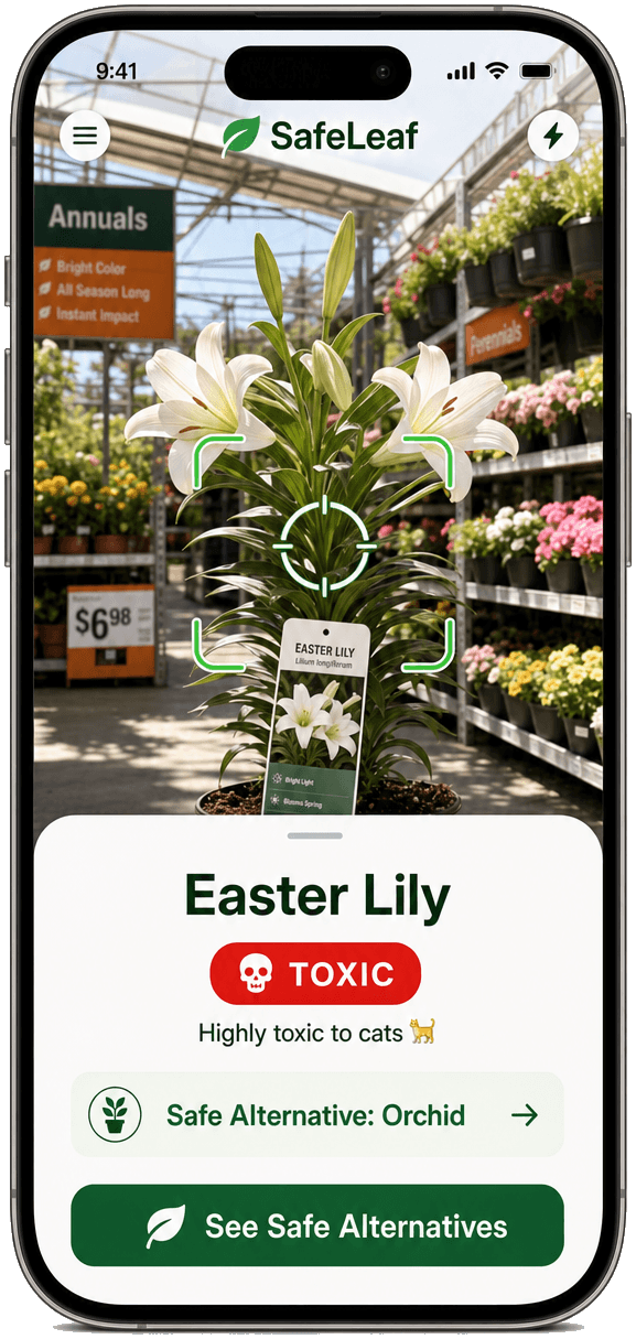 SafeLeaf app scanning plants at a nursery
