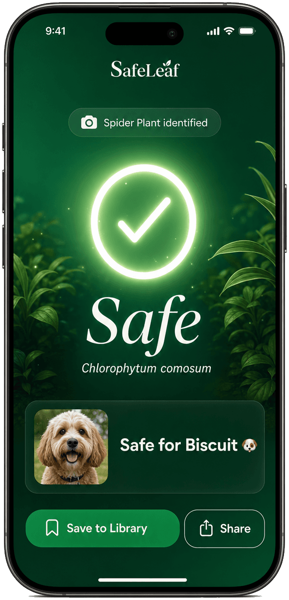 SafeLeaf app showing Safe result for Spider Plant